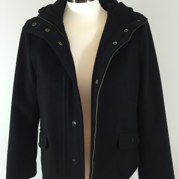 Rare J. Crew Hooded Trapeze 100% Wool Pea Coat - Picture 3 of 8