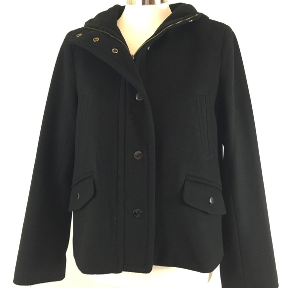 Rare J. Crew Hooded Trapeze 100% Wool Pea Coat - Picture 2 of 8