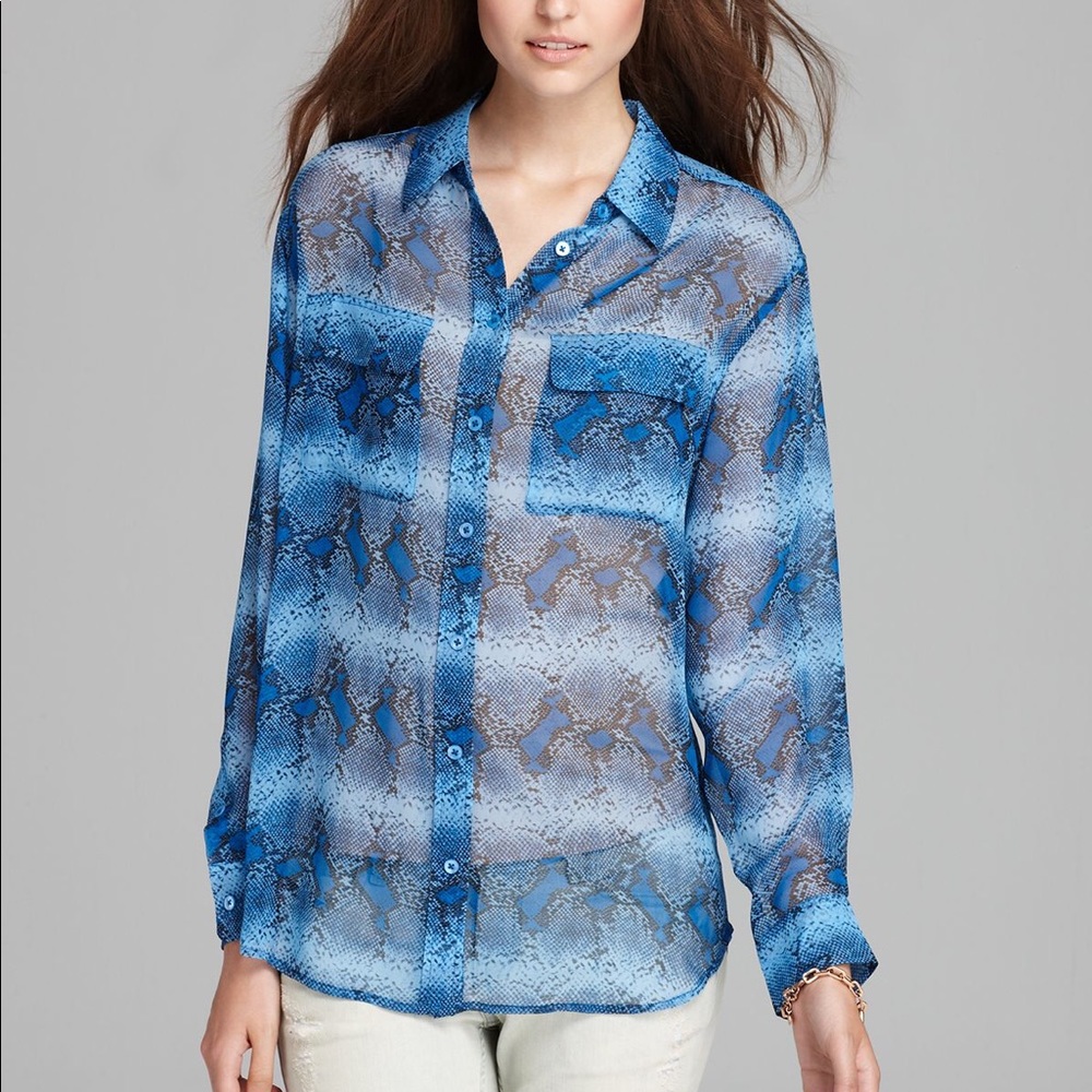 Equipment Python Print Silk Blue Blouse Xs - image 1
