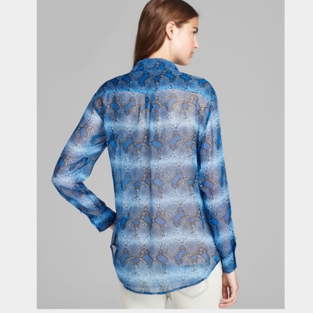 Equipment Python Print Silk Blue Blouse Xs - image 2