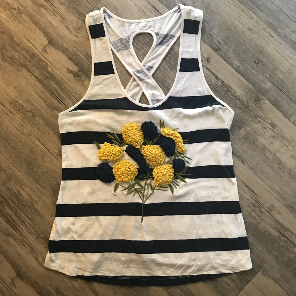 Anthro Top with embroidered flowers Size M