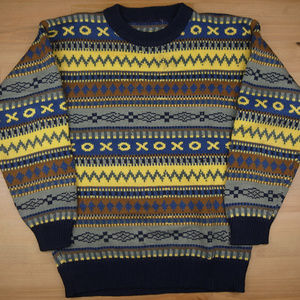 S Yellow Blue Brown Grey Geometric X O Sweater