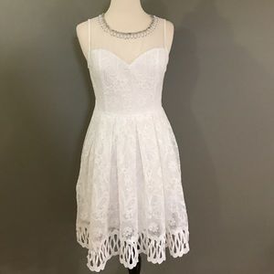 Gorgeous White Lace Dress with Elegant Neckline