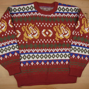 Medium Red White Yellow Festive Geometric Sweater