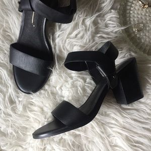 Intentionally Blank Black Leather Heeled Sandals