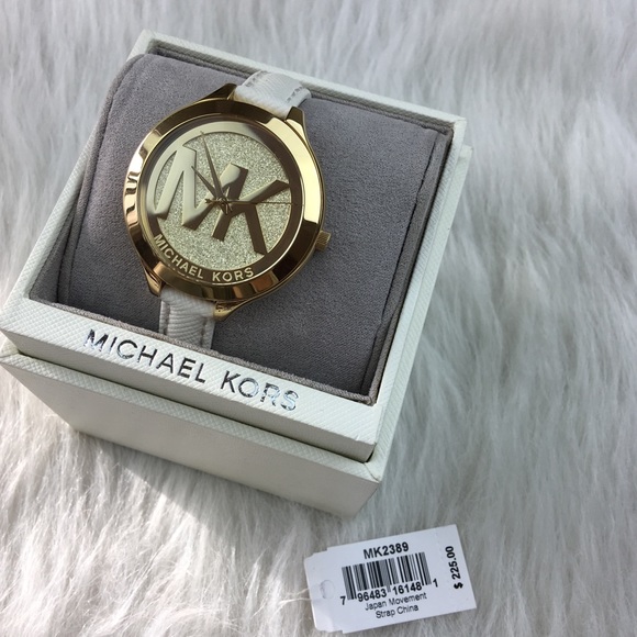 Michael Kors slim runway MK gold logo white watch - Picture 8 of 8