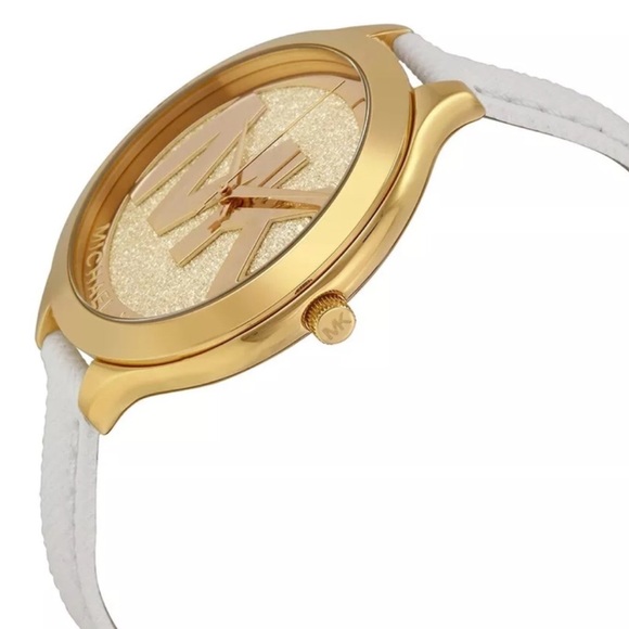 Michael Kors slim runway MK gold logo white watch - Picture 5 of 8