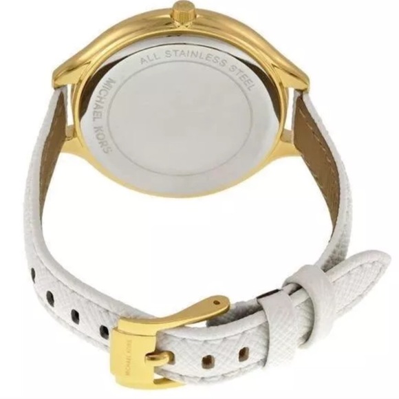 Michael Kors slim runway MK gold logo white watch - Picture 6 of 8