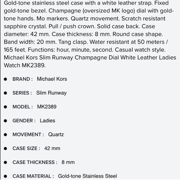 Michael Kors slim runway MK gold logo white watch - Picture 7 of 8