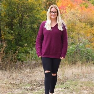 Lace Up Wine Sweater