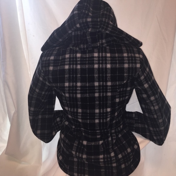 Jou Jou Plaid Hooded Double Breasted Wool Blend - Picture 2 of 6