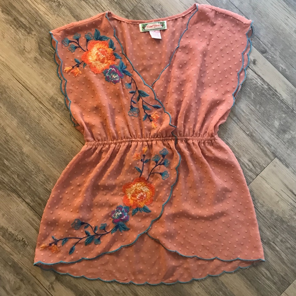 Flying Tomato Rose Colored Embroidered Top Size M