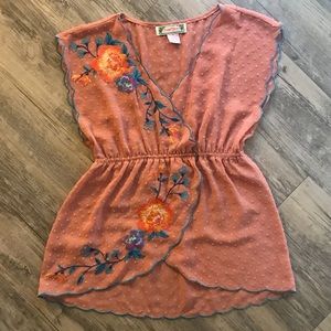 Flying Tomato Rose Colored Embroidered Top Size M