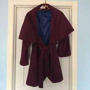 EUC Burgundy T - Tahari Wool Shawl Collar Coat
