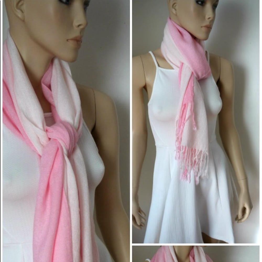 White into baby pink faded cashmere scarf fringe