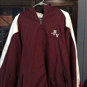 MAROON AND WHITE HAPPY VALLEY JACKET.