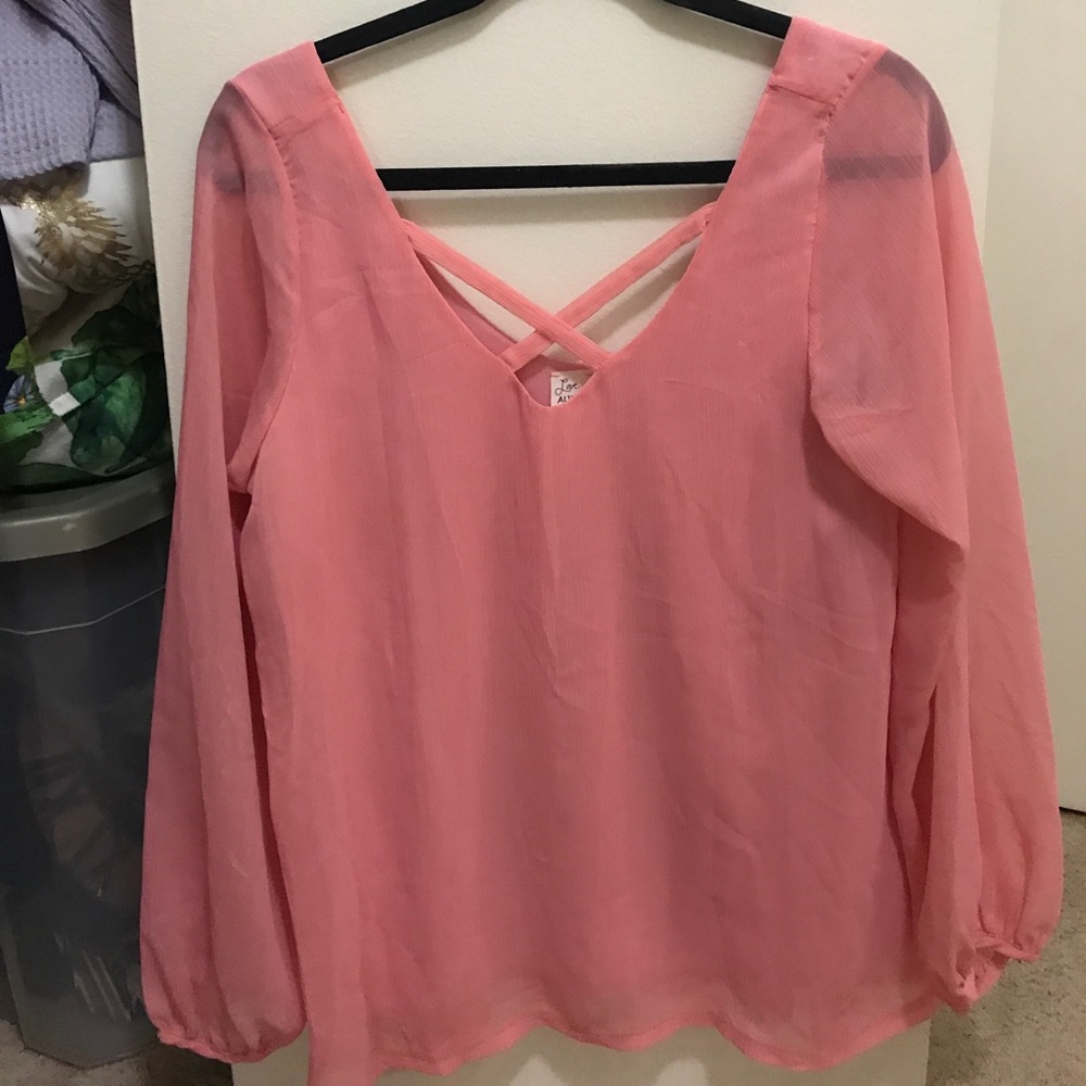 Pink cross in front blouse