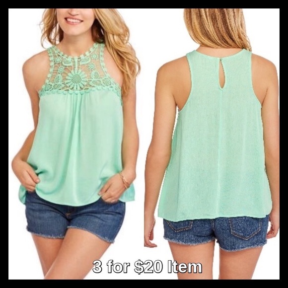 Tops - Crochet Racerback Sleeveless Blouse, Mint