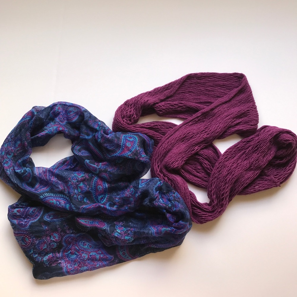 Bundle of two infinity scarves - purple blue