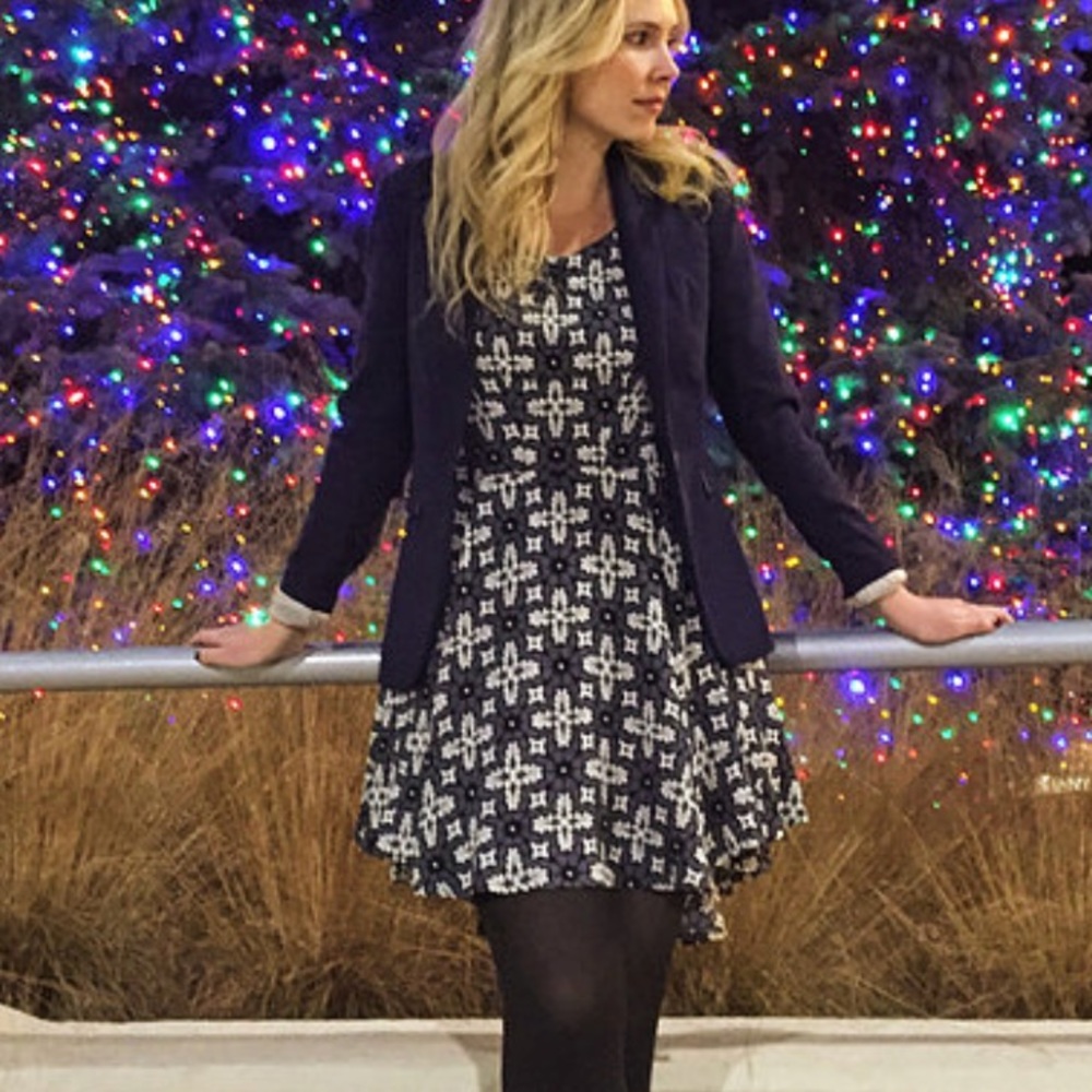 New with tags. Navy mix fit and flare dress