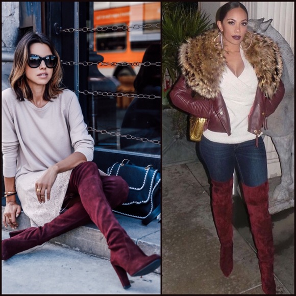 Over the Knee Fall/Winter Tall Boots - Burgundy - Picture 2 of 6