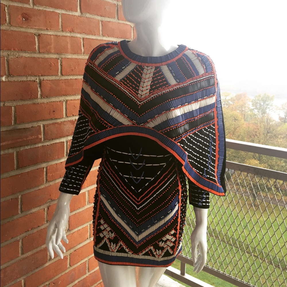 Beaded Embellished Cape Mini Dress - Multicolored