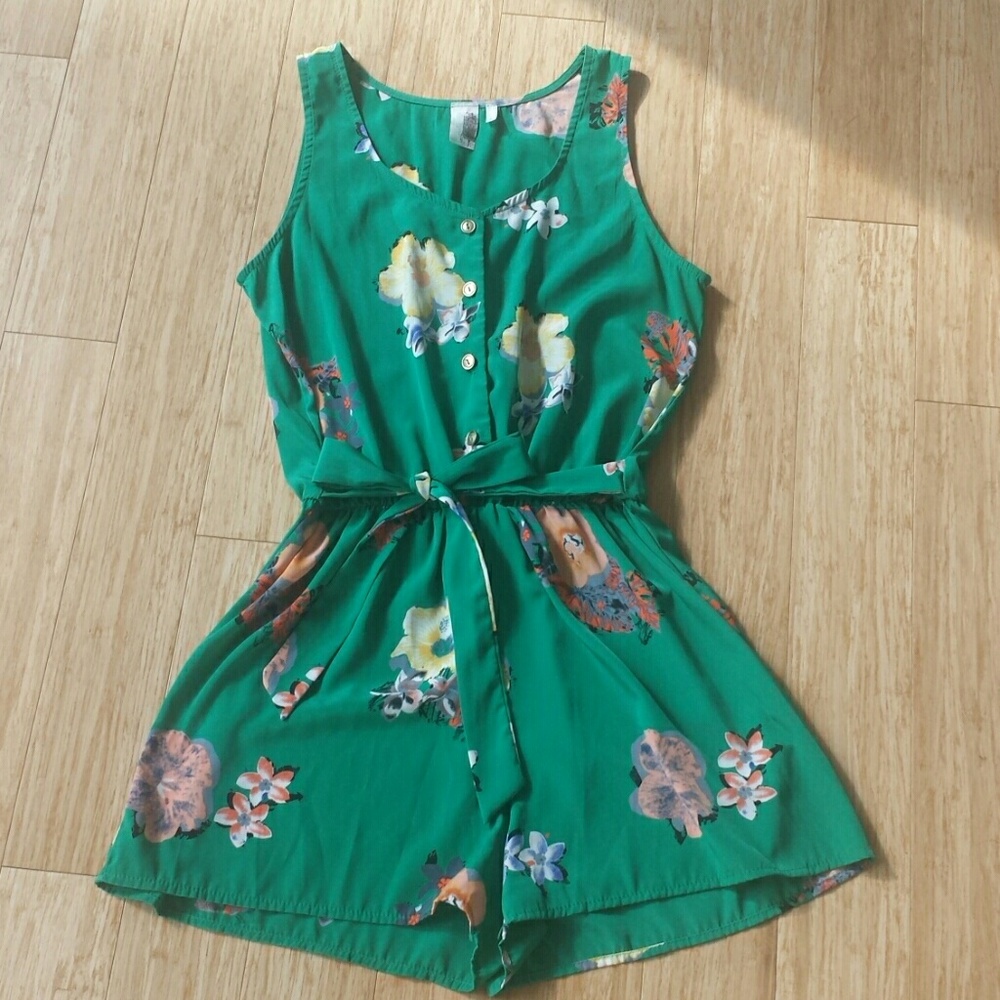 SOLD - Green floral print romper