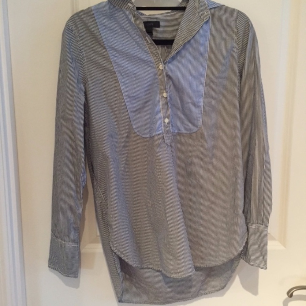 Jcrew blue & white striped long button down Sz 2