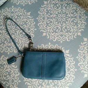 Coach turquoise wristlet purse