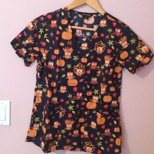 Thanksgiving owls scrub top