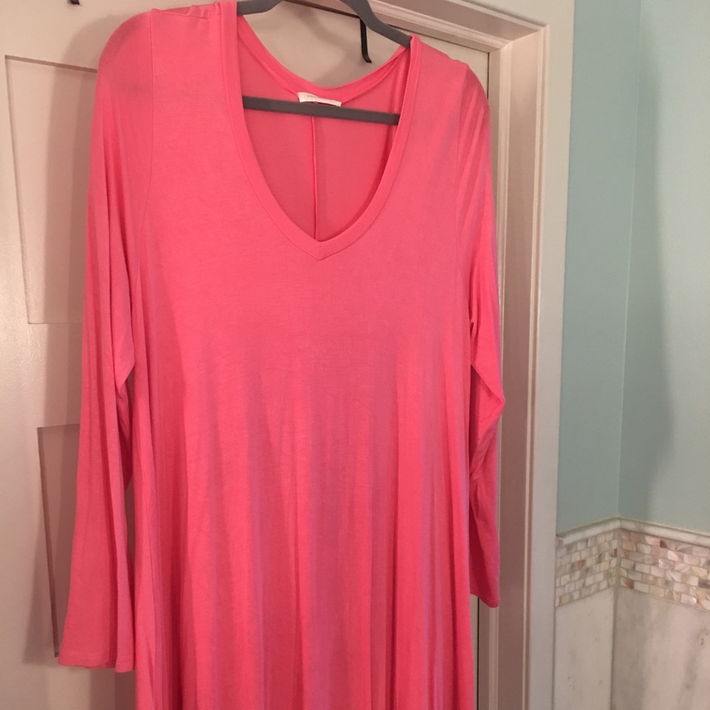Long sleeve pink t-shirt dress