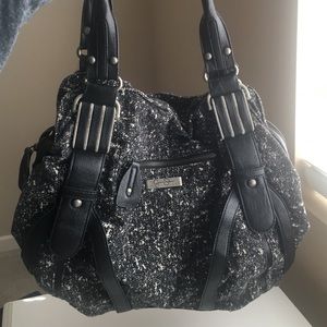 Black and white slouchy shoulder bag