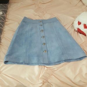 Light blue suede button up skirt