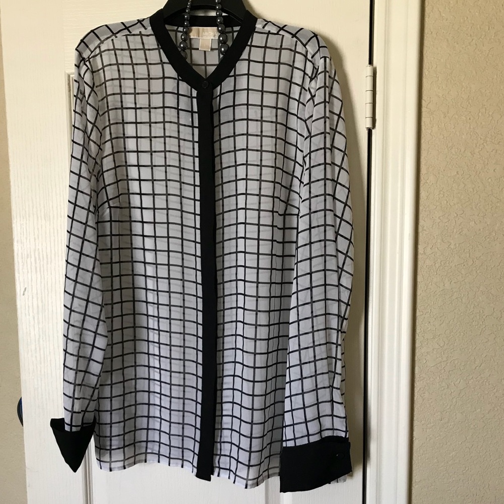 MICHAEL KORS Sheer Window Pane Blouse