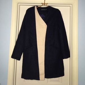 ASOS Wool Blend Navy and Cream Swing Coat