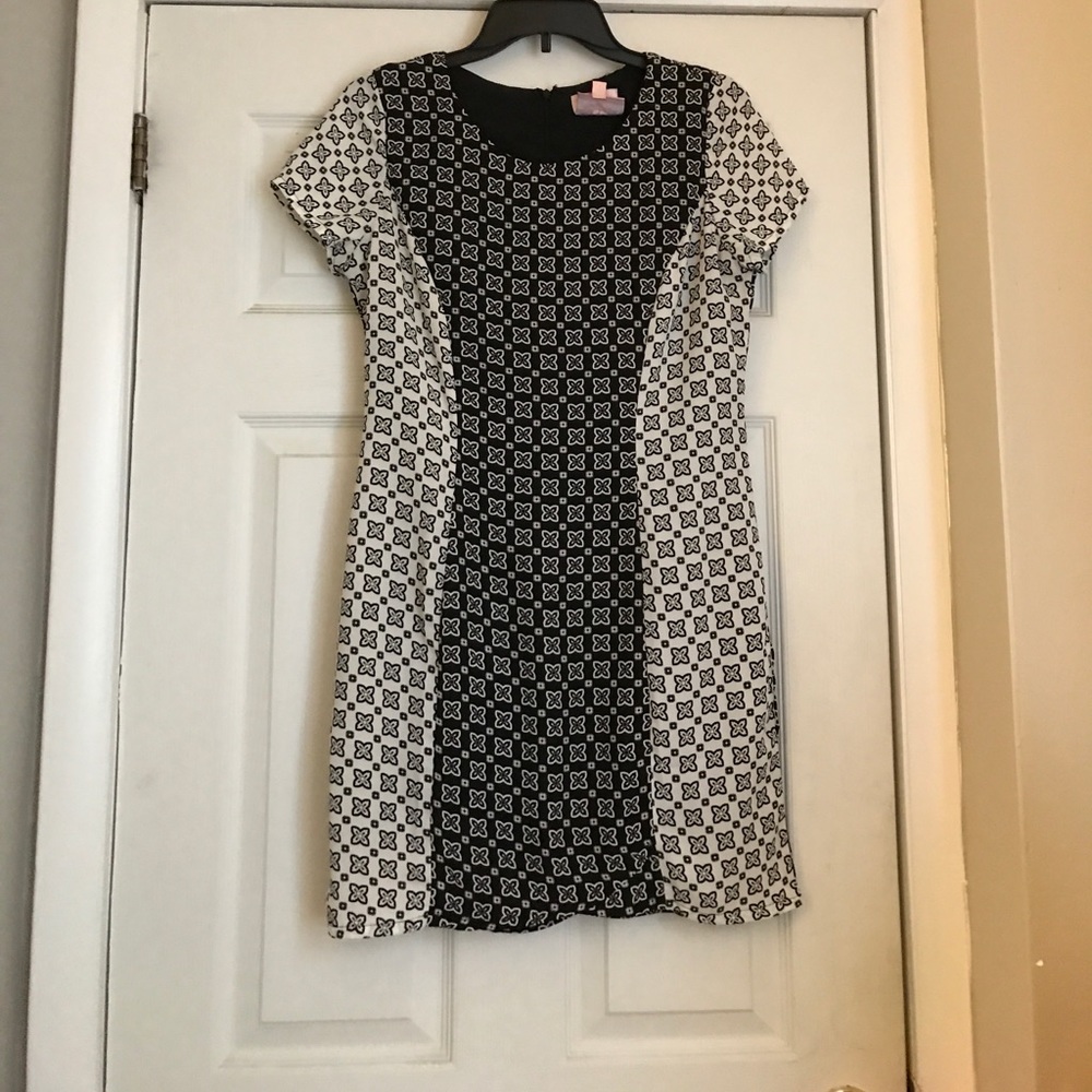 White and black shift dress