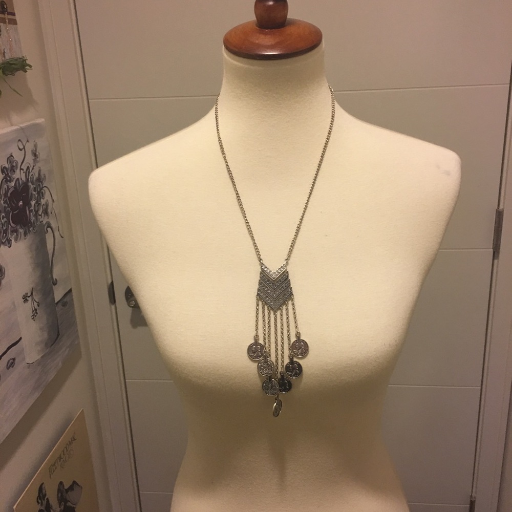 Long BoHo dangle coin necklace