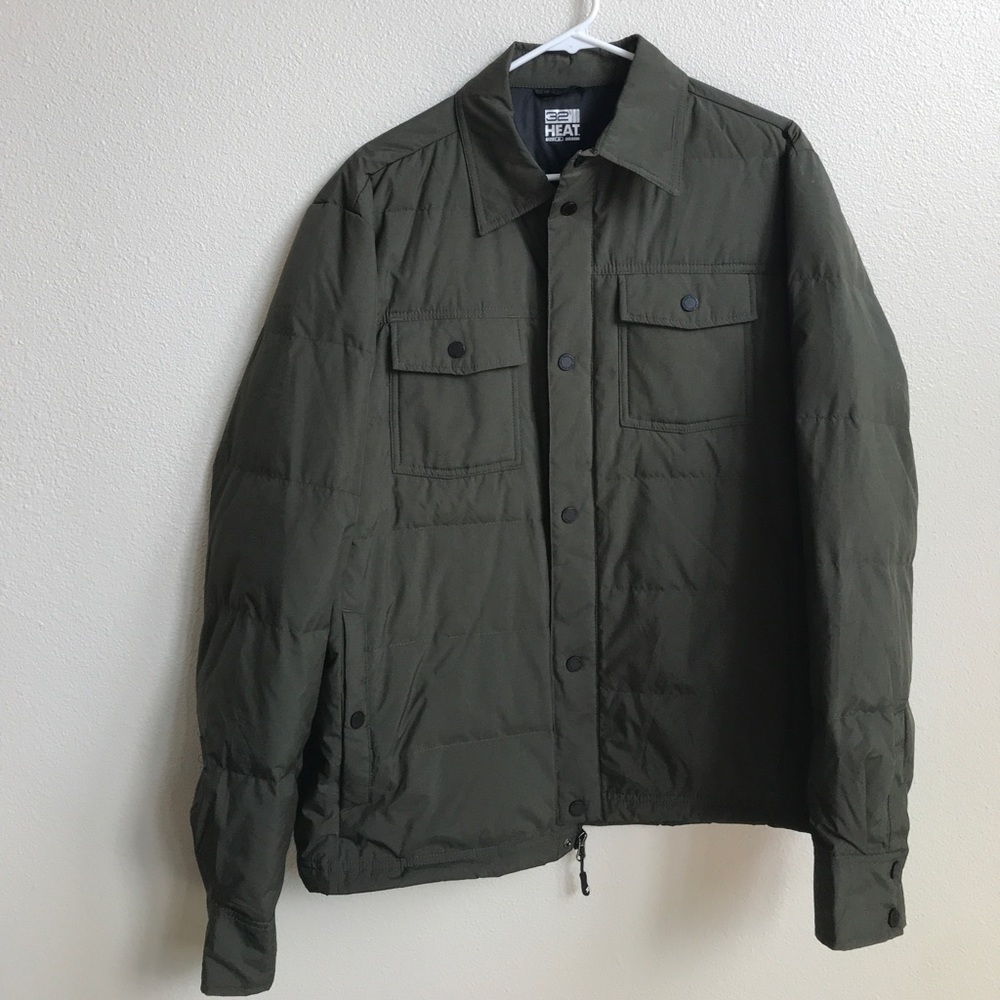 Olive Green down coat.