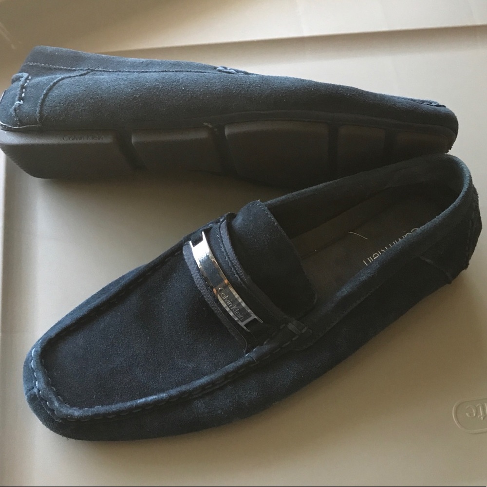 Navy blue suede Calvin Klein loafers