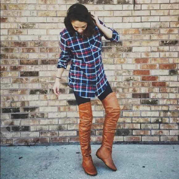 brown flat thigh high boots