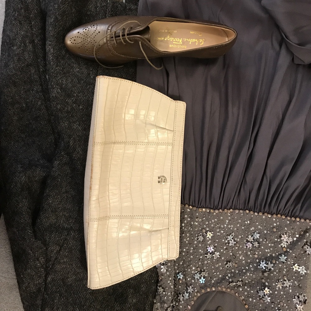 Aigner white crocodile skin clutch