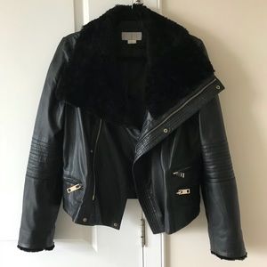 Badgley Mischka Black Leather and Shearling Jacket