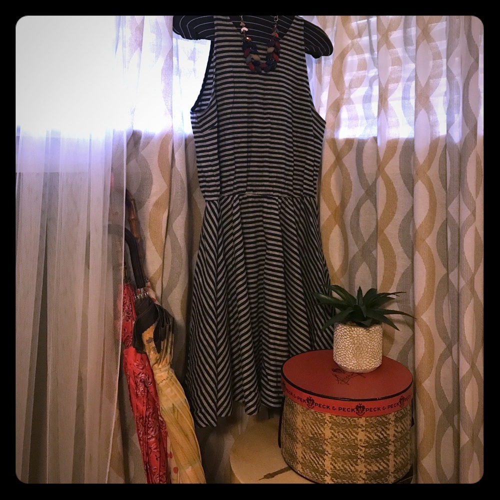 Gap Navy and Heather Striped Skater Dress