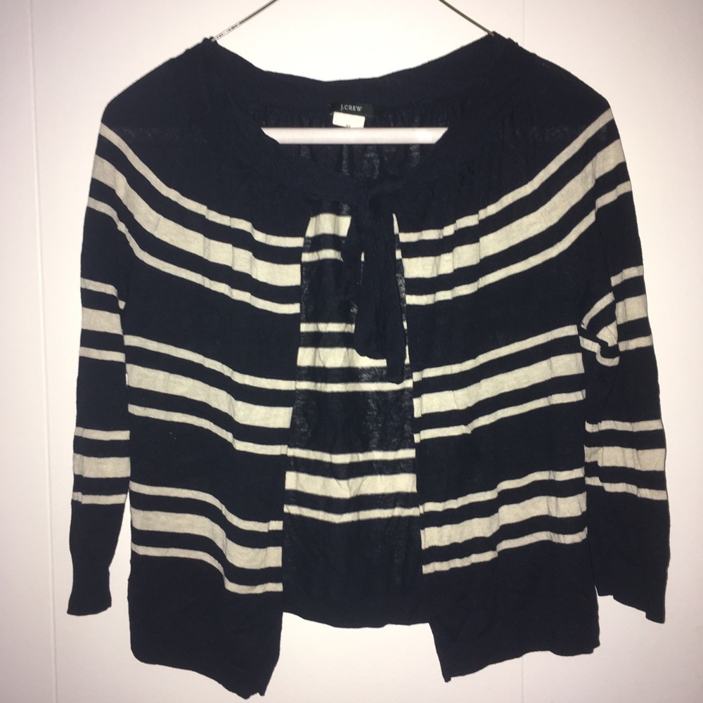 J. crew cropped cardigan navy blue/cream striped
