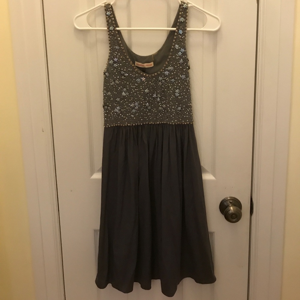 Rebecca Taylor bejeweled ballerina gray silk dress