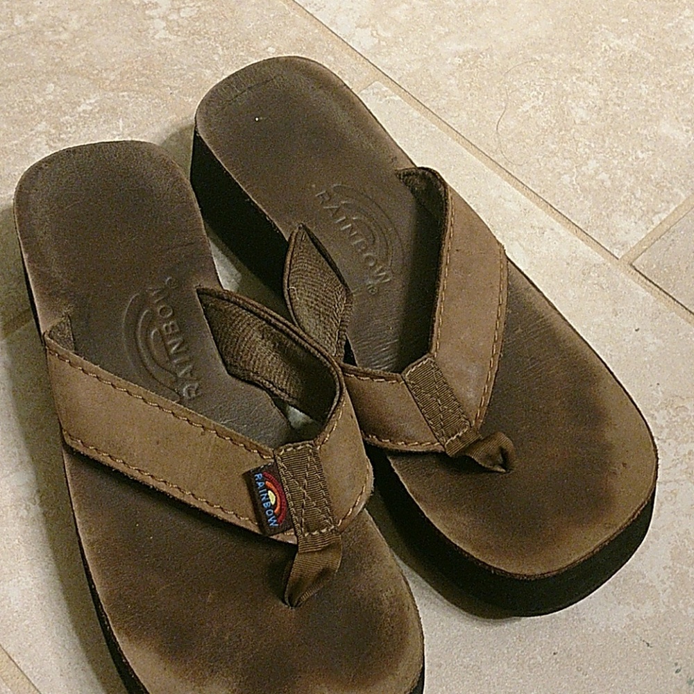 Leather Rainbow platform flip flops