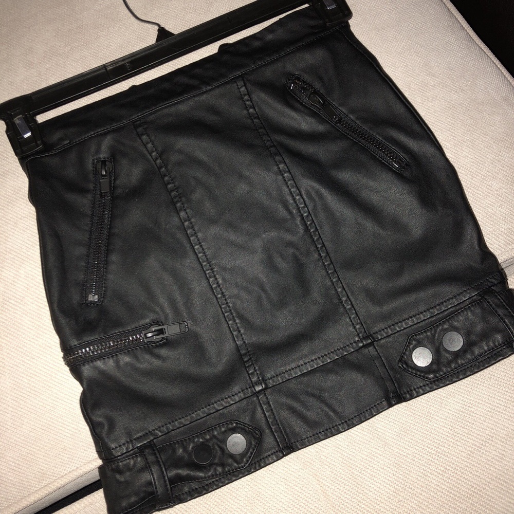 Black leather mini skirt