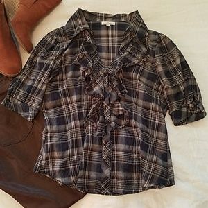 Tartan plaid ruffle Nordstrom blouse, sz L