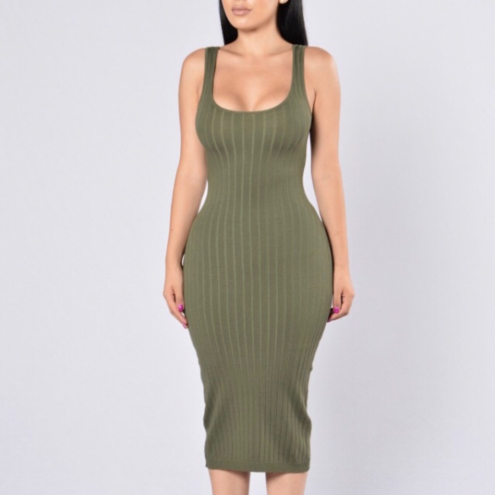 Olive Ribbed Knit Fashion Nova Dress