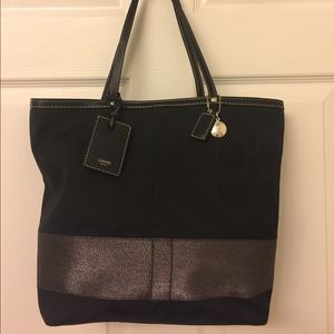 Coach Signature metallic stripe tote
